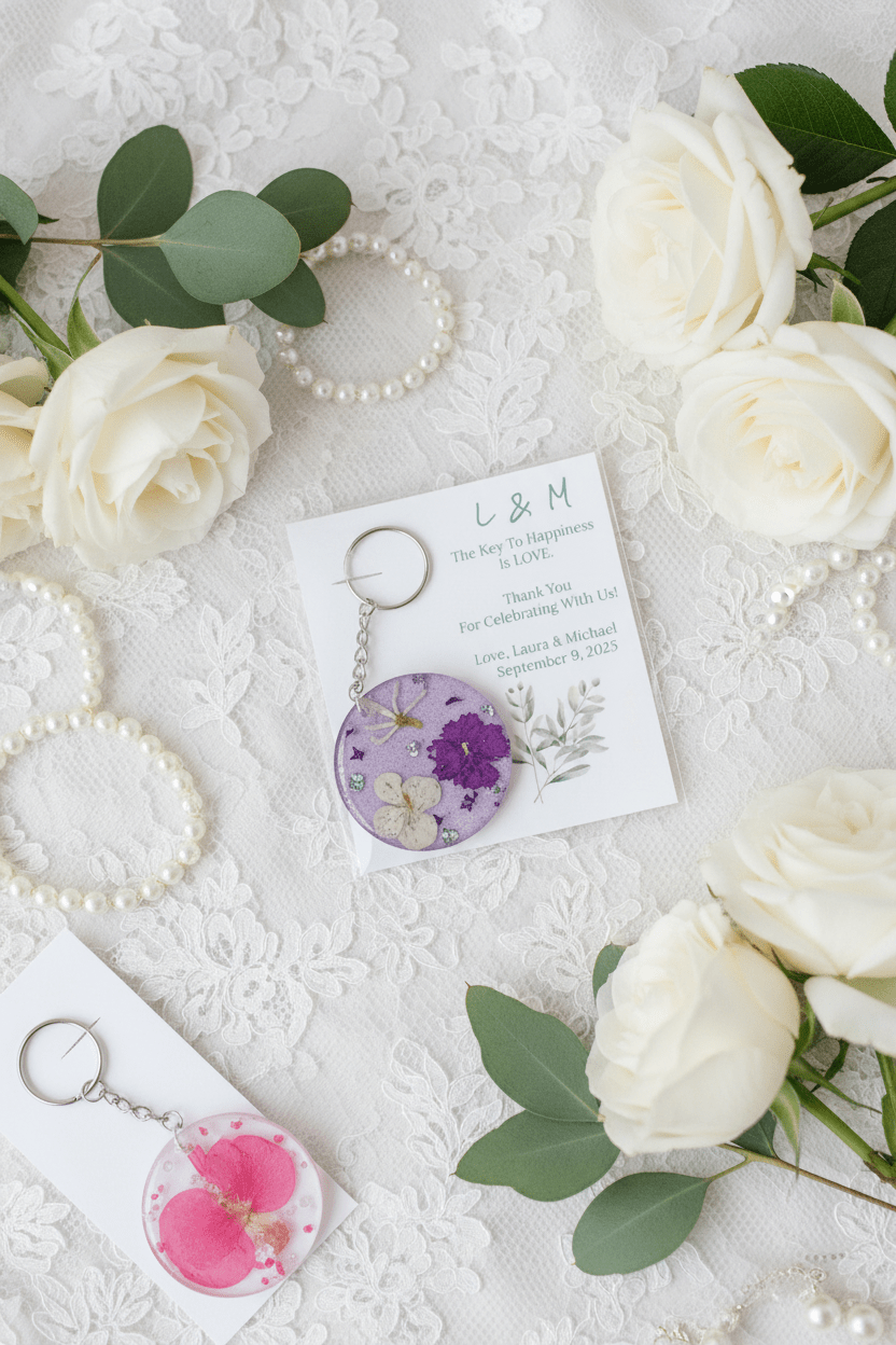 Personalized Resin Guest Favor Keychains – Wedding & Event Gifts - The Glossy Gift Shop