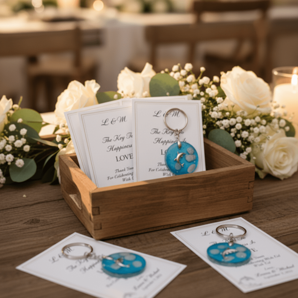 Personalized Resin Guest Favor Keychains – Wedding & Event Gifts - The Glossy Gift Shop