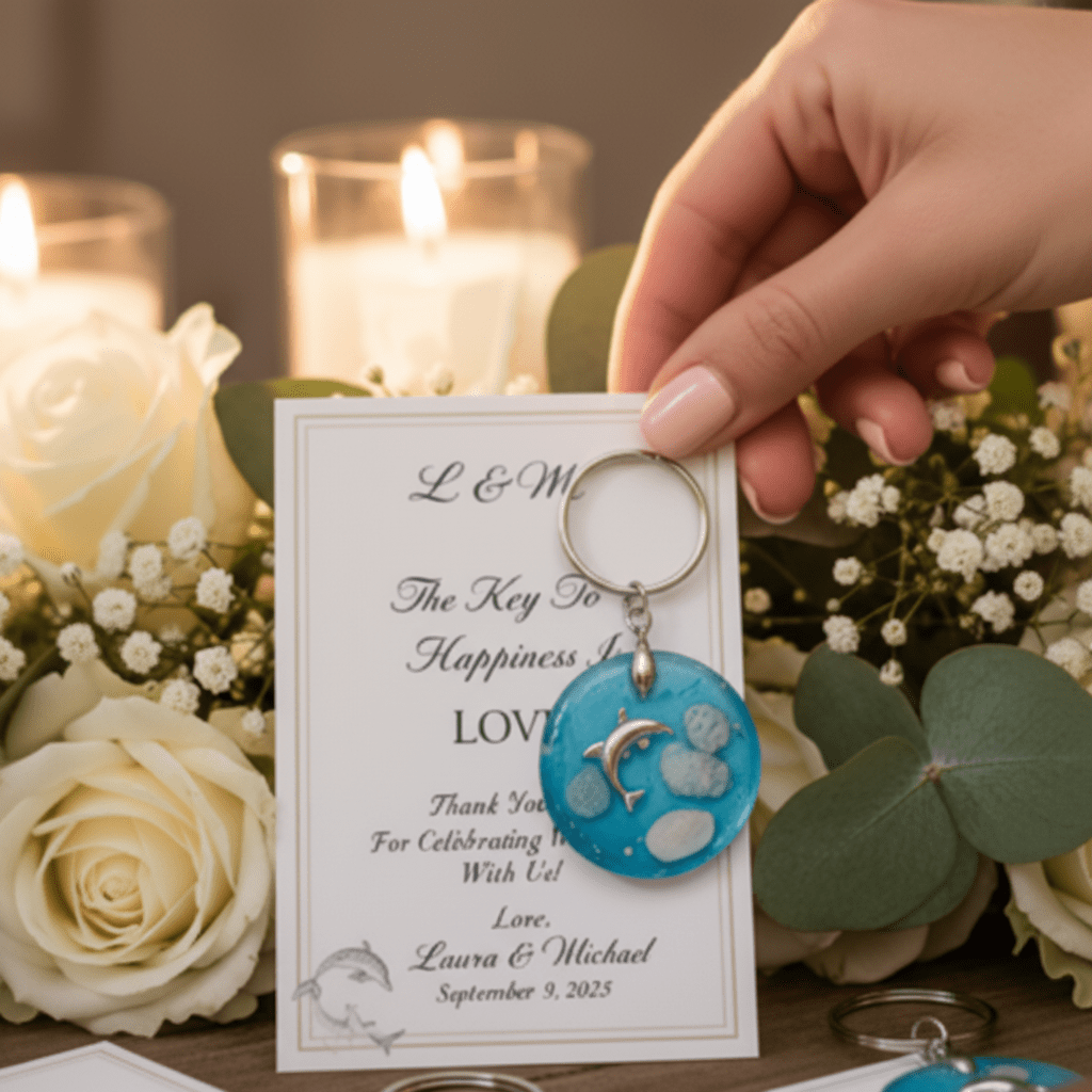 Personalized Resin Guest Favor Keychains – Wedding & Event Gifts - The Glossy Gift Shop