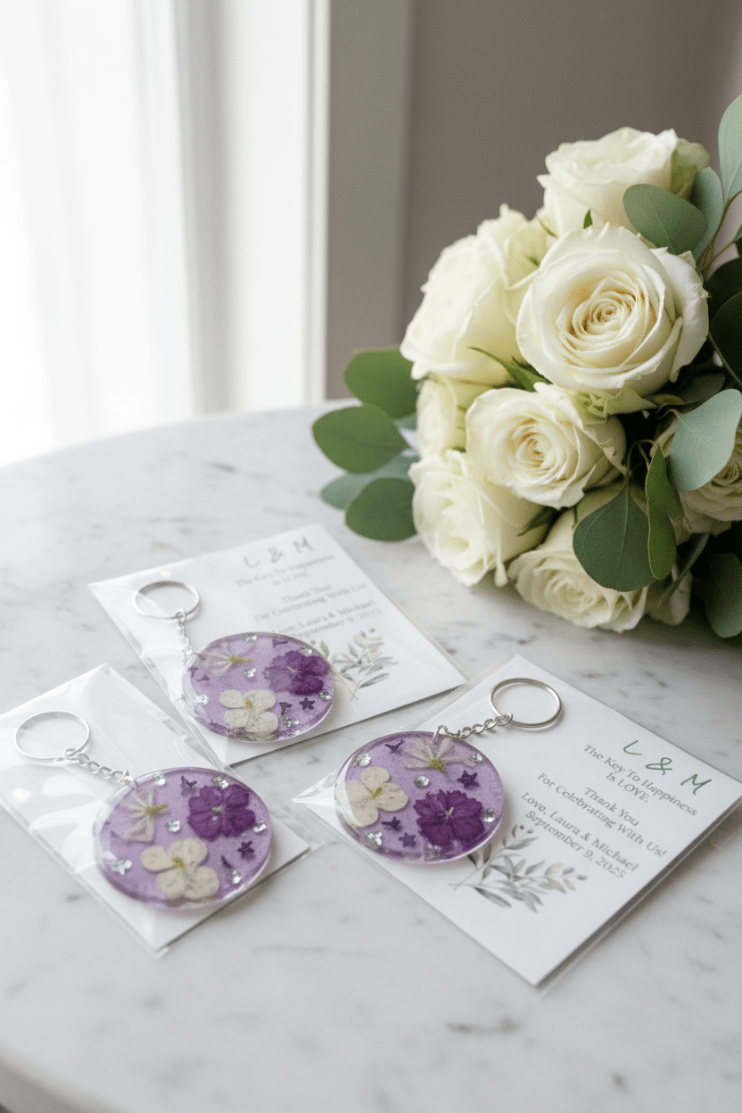 Personalized Resin Guest Favor Keychains – Wedding & Event Gifts - The Glossy Gift Shop