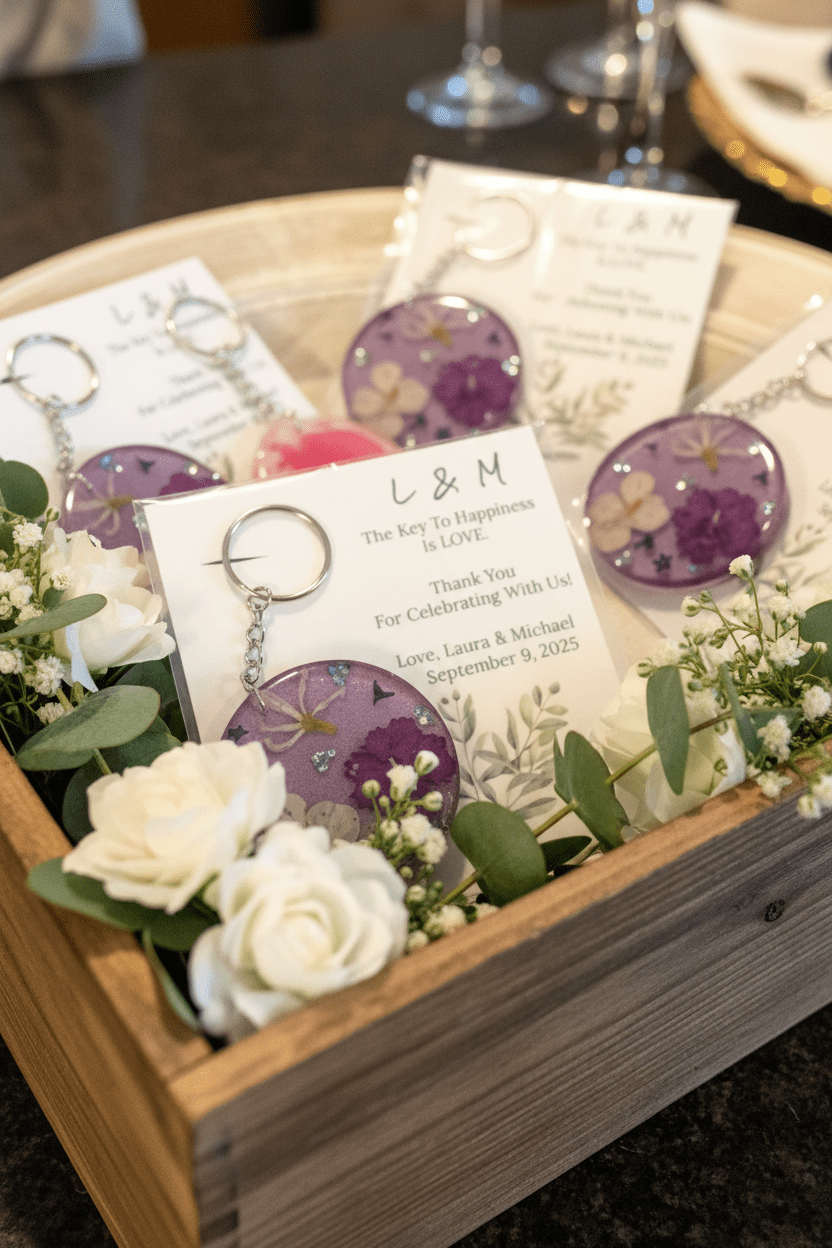 Personalized Resin Guest Favor Keychains – Wedding & Event Gifts - The Glossy Gift Shop
