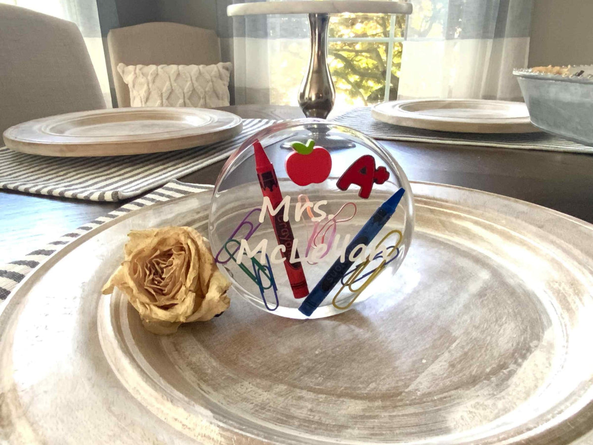 Personalized Teacher Resin Paperweight – Handmade Gift - The Glossy Gift Shop