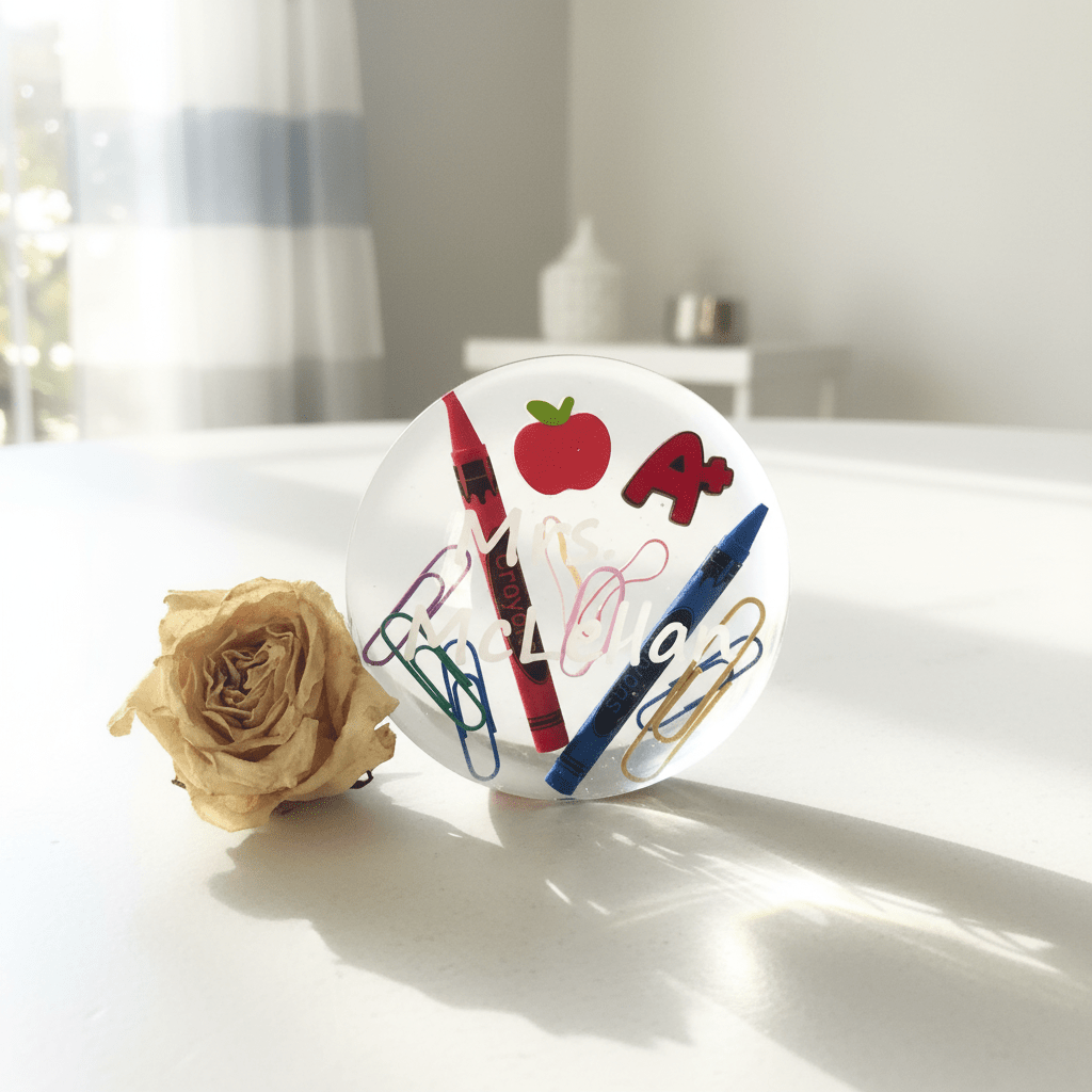 Personalized Teacher Resin Paperweight – Handmade Gift - The Glossy Gift Shop