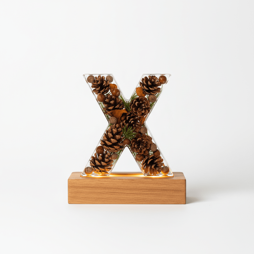 Pinecone & Leaves Resin Lighted Letter – Nature-Inspired Night Light - The Glossy Gift Shop