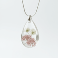 Pink Baby’s Breath Resin Teardrop Necklace – Pressed Flower Jewelry - The Glossy Gift Shop