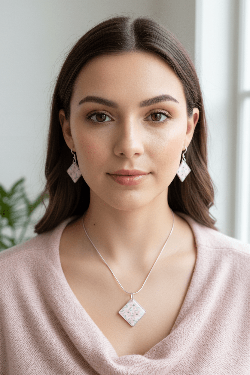Pink Daisy Resin Jewelry Set – Handmade Floral Necklace & Earrings - The Glossy Gift Shop