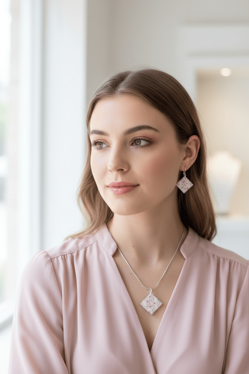 Pink Daisy Resin Jewelry Set – Handmade Floral Necklace & Earrings - The Glossy Gift Shop