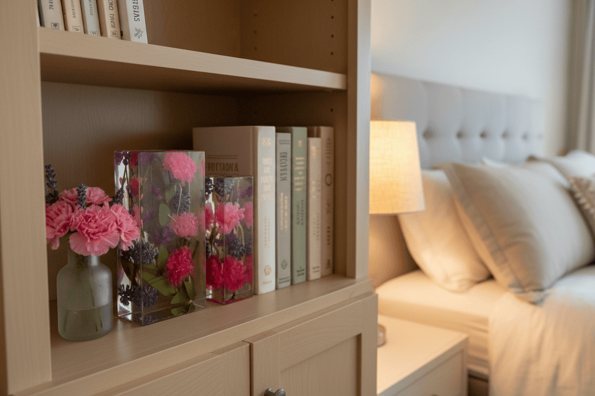 Pink Floral Resin Bookends – Bedroom Library
