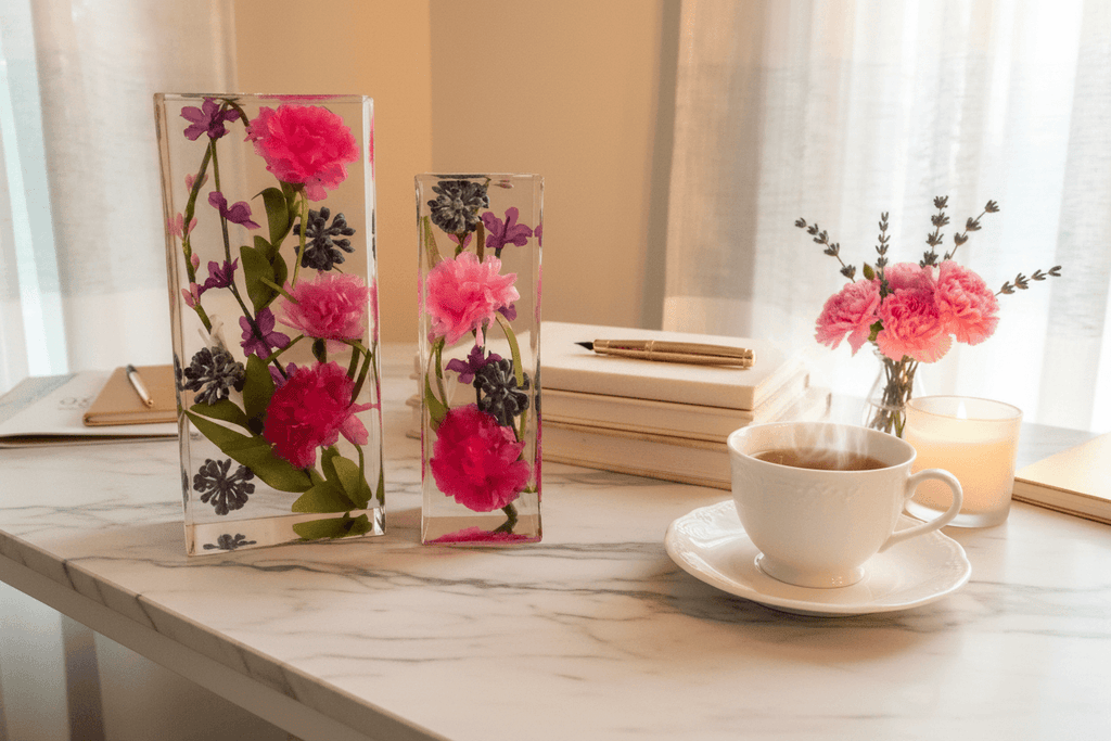 Pink Floral Resin Bookends – Desk Setting