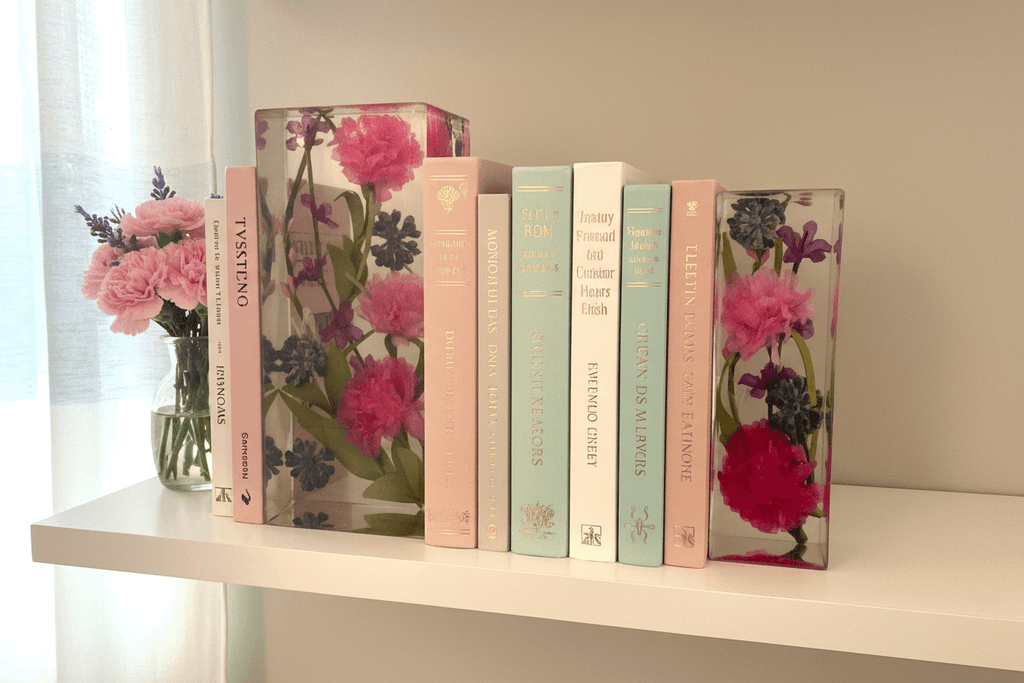Pink Floral Resin Bookends – In Use