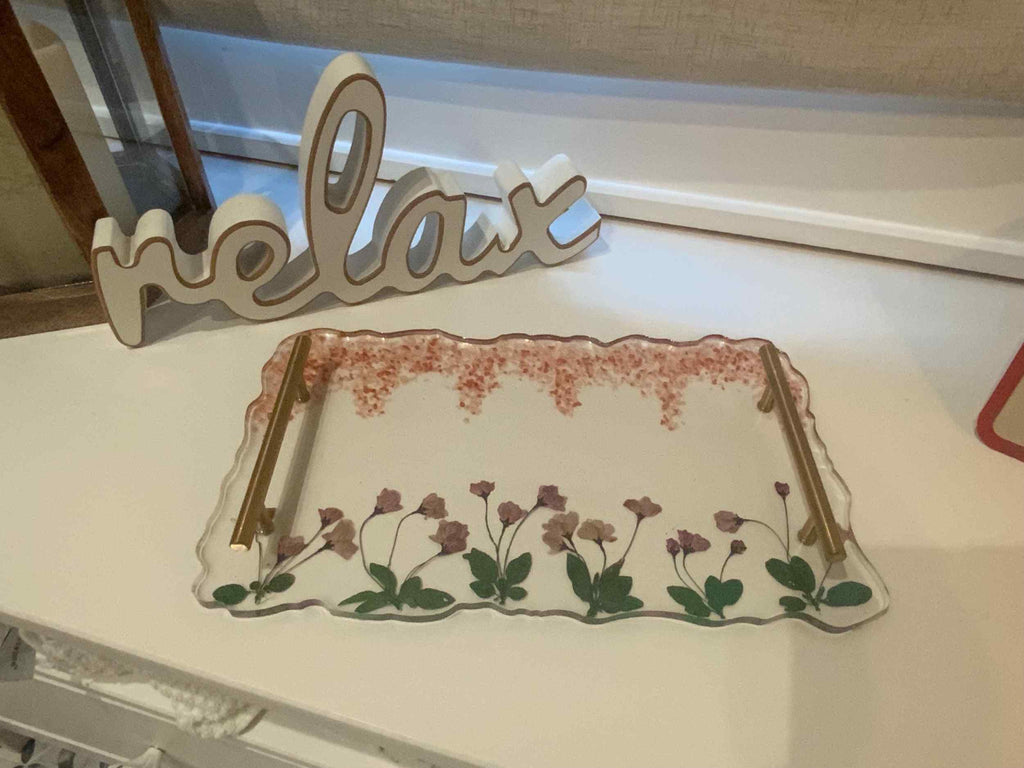 Pink Floral Resin Vanity Tray – Handmade Jewelry & Perfume Organizer - The Glossy Gift Shop