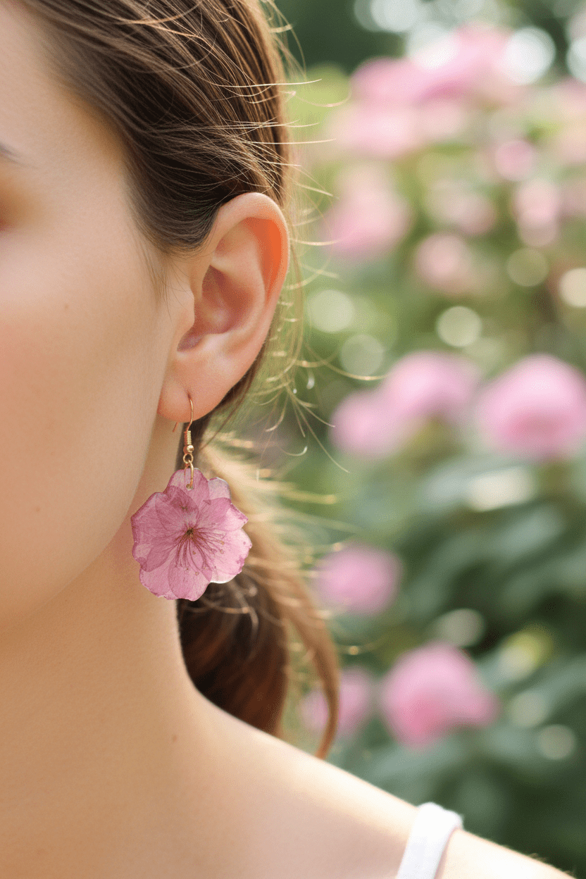 Pink Impatiens Resin Drop Earrings – Pressed Flower Jewelry - The Glossy Gift Shop