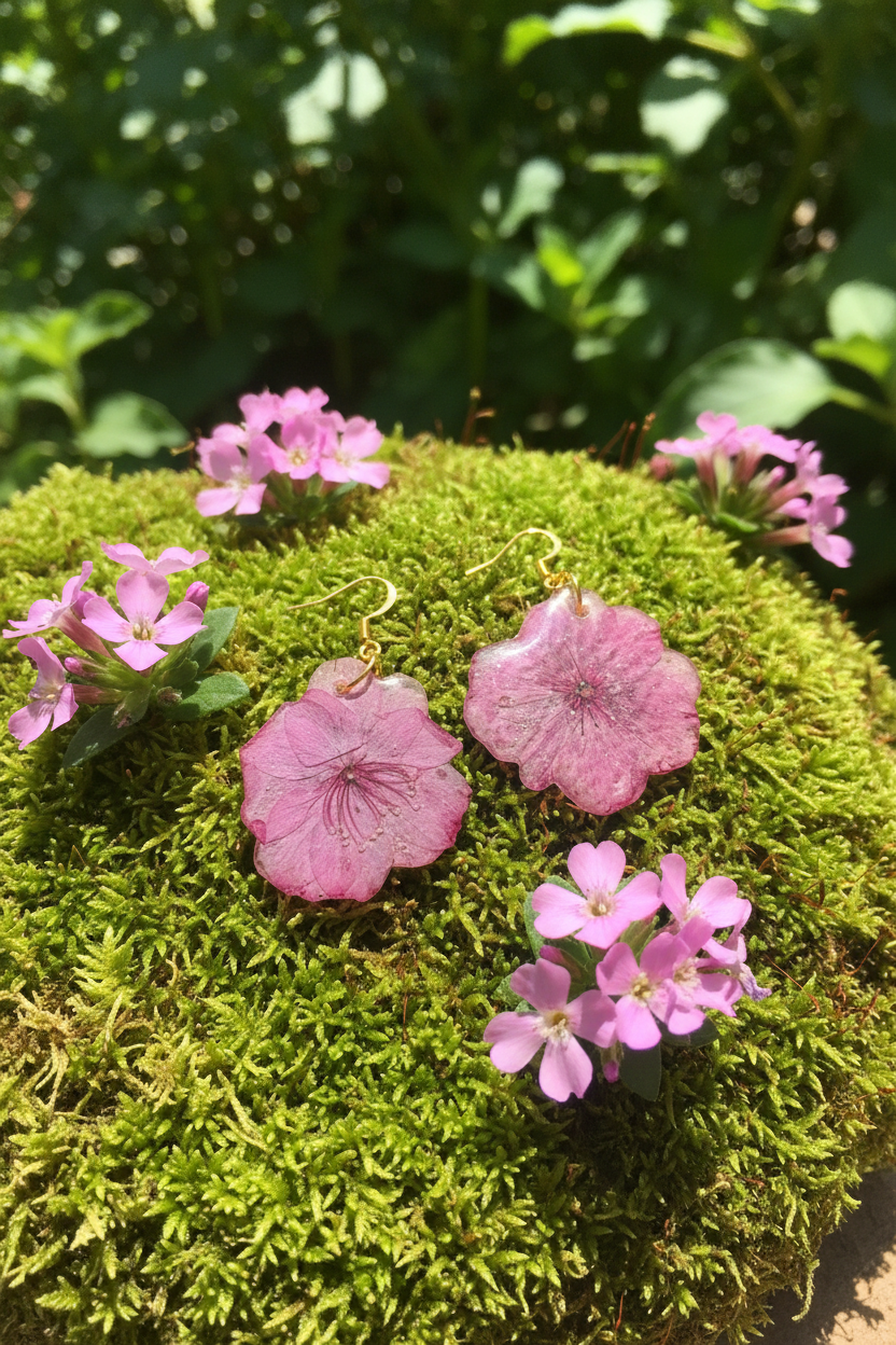 Pink Impatiens Resin Drop Earrings – Pressed Flower Jewelry - The Glossy Gift Shop