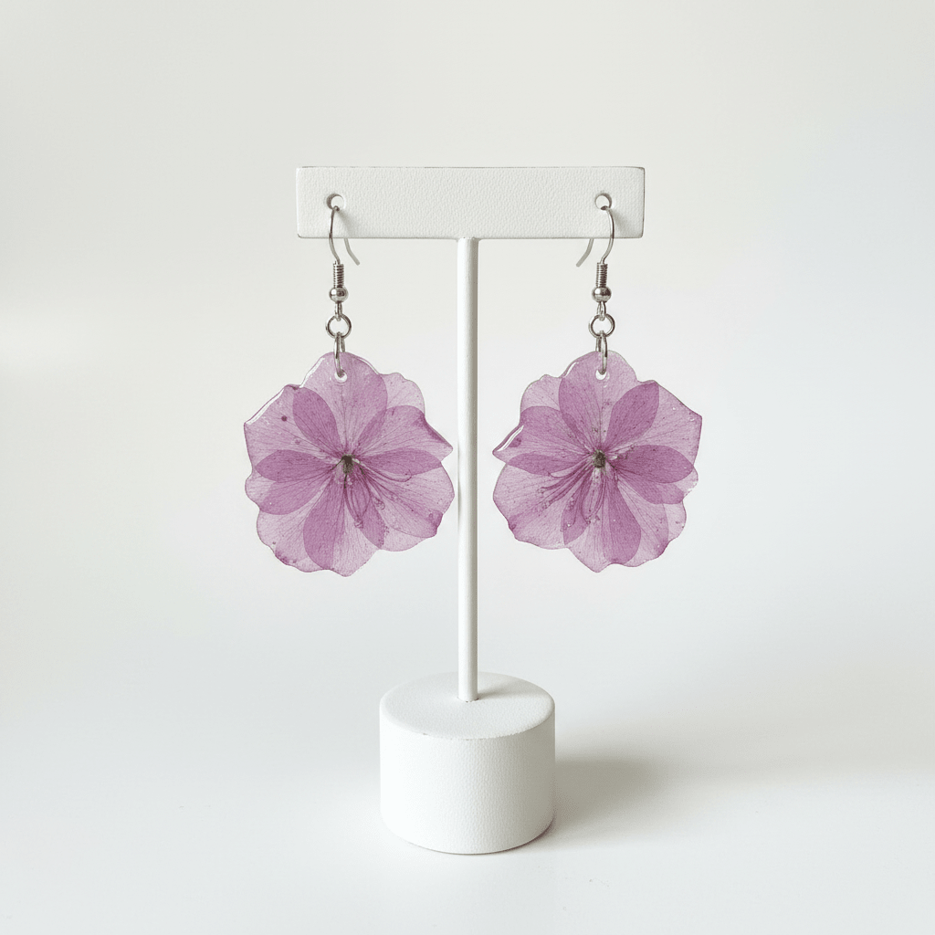 Pink Impatiens Resin Drop Earrings – Pressed Flower Jewelry - The Glossy Gift Shop