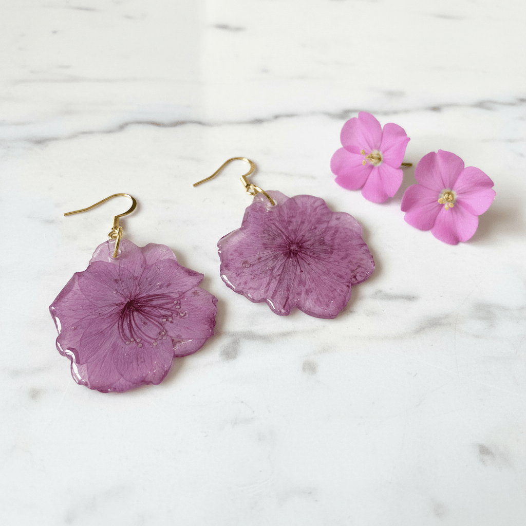 Pink Impatiens Resin Drop Earrings – Pressed Flower Jewelry - The Glossy Gift Shop