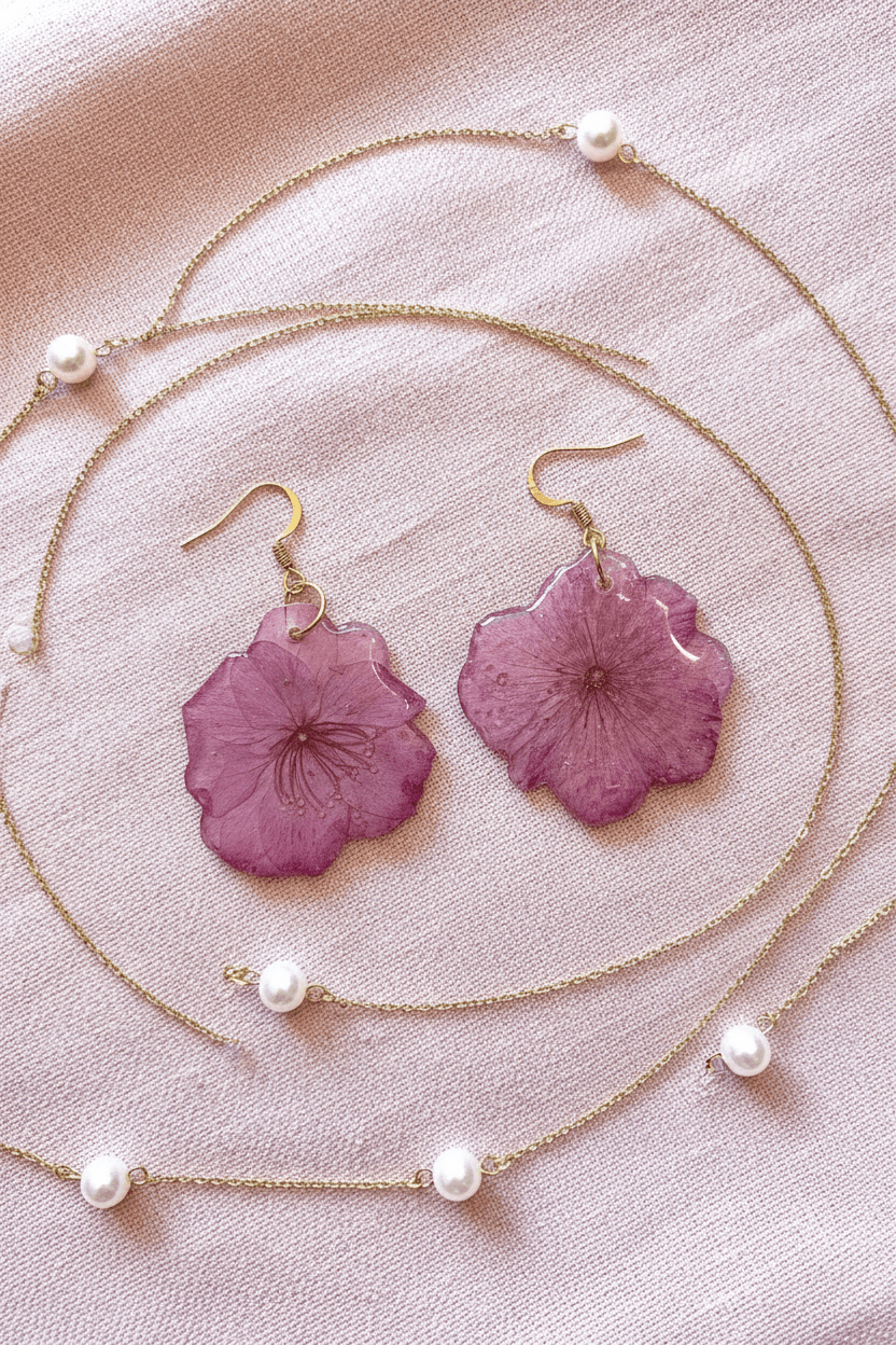 Pink Impatiens Resin Drop Earrings – Pressed Flower Jewelry - The Glossy Gift Shop
