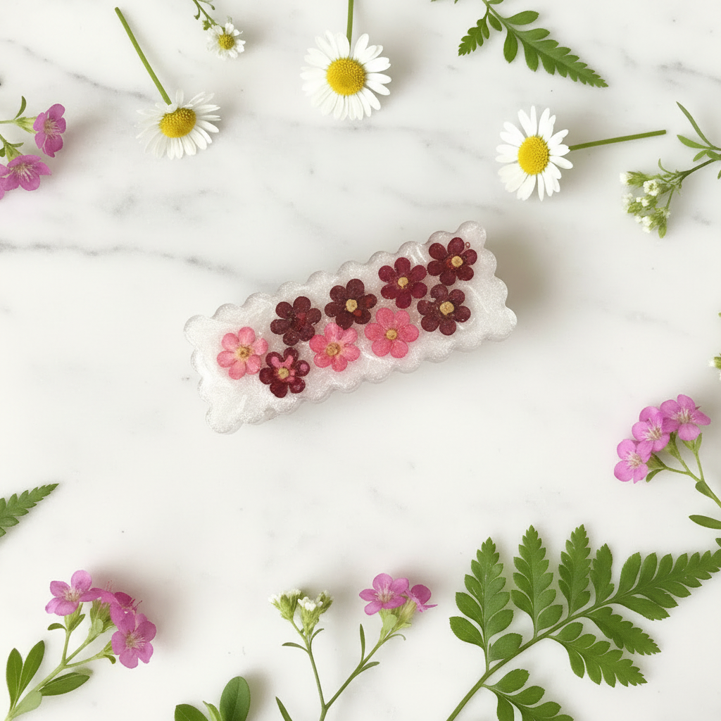 Pink Pressed Flower Hair Clip