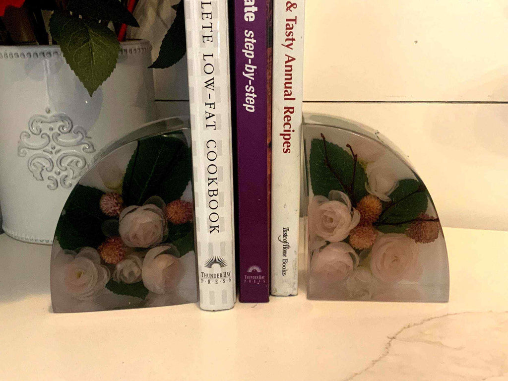 Pink Rose Resin Bookends – Handmade Floral Bookshelf Decor - The Glossy Gift Shop