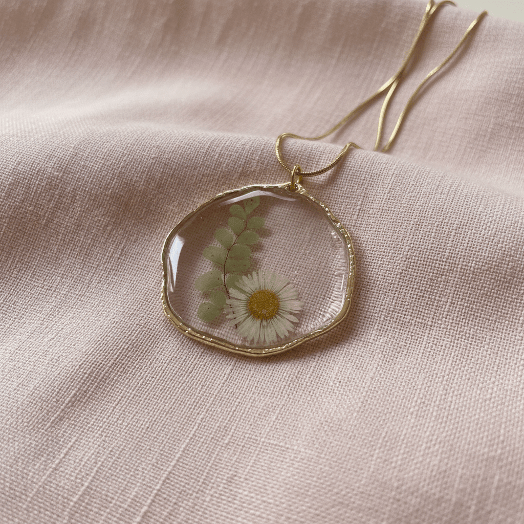 Pressed Botanical Resin Pendant Necklace – Handmade Nature Jewelry - The Glossy Gift Shop