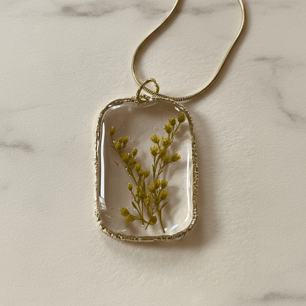 Pressed Botanical Resin Pendant Necklace – Handmade Nature Jewelry - The Glossy Gift Shop