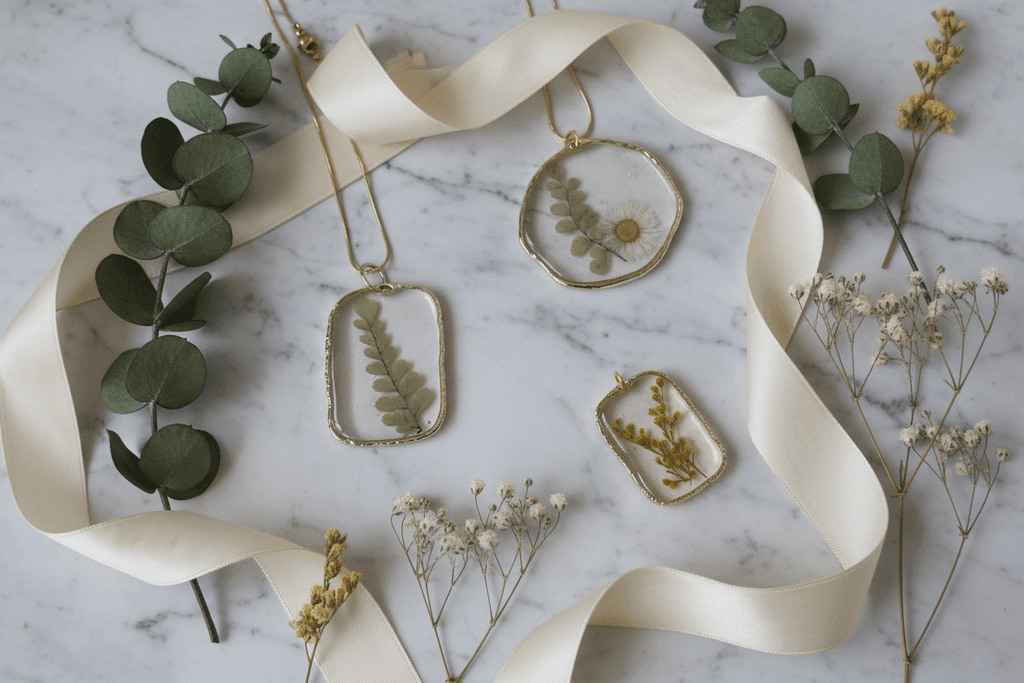 Pressed Botanical Resin Pendant Necklace – Handmade Nature Jewelry - The Glossy Gift Shop