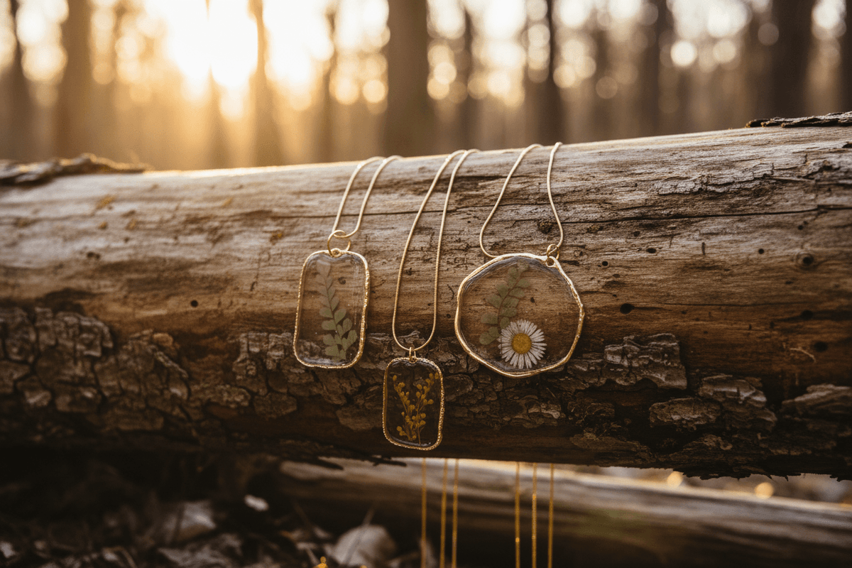Pressed Botanical Resin Pendant Necklace – Handmade Nature Jewelry - The Glossy Gift Shop