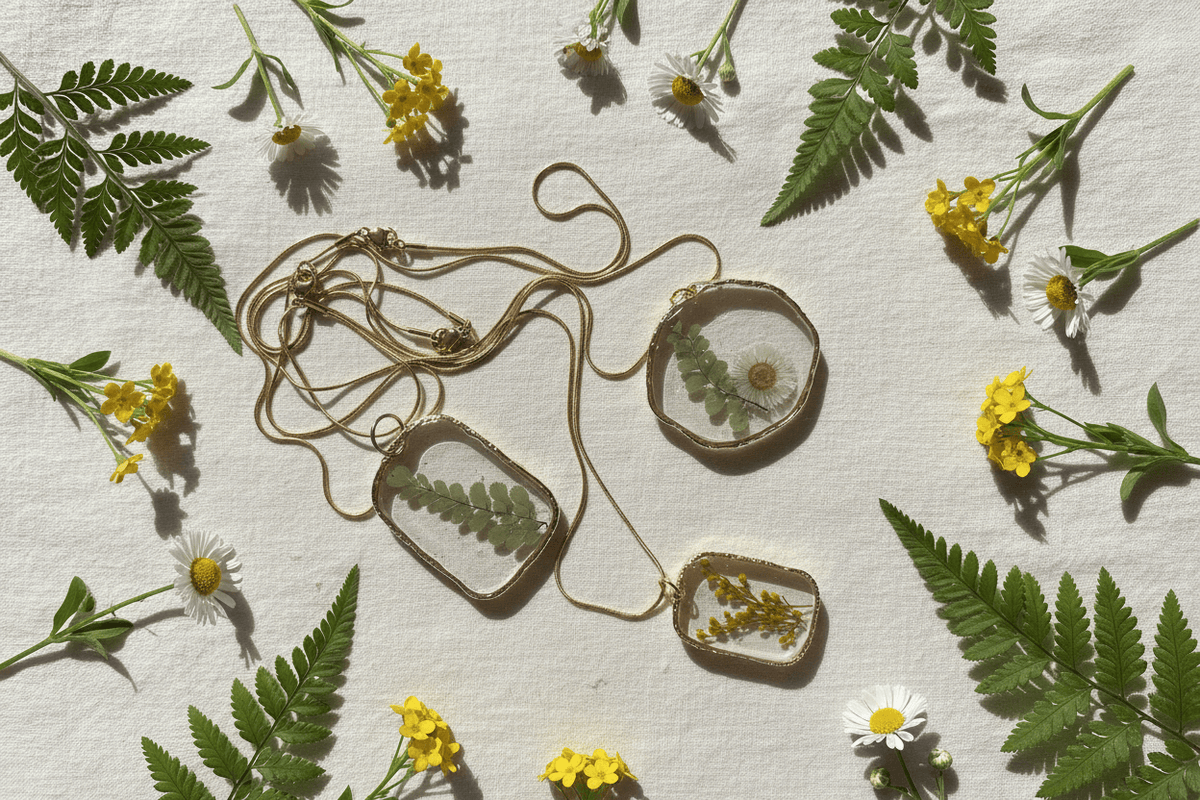 Pressed Botanical Resin Pendant Necklace – Handmade Nature Jewelry - The Glossy Gift Shop