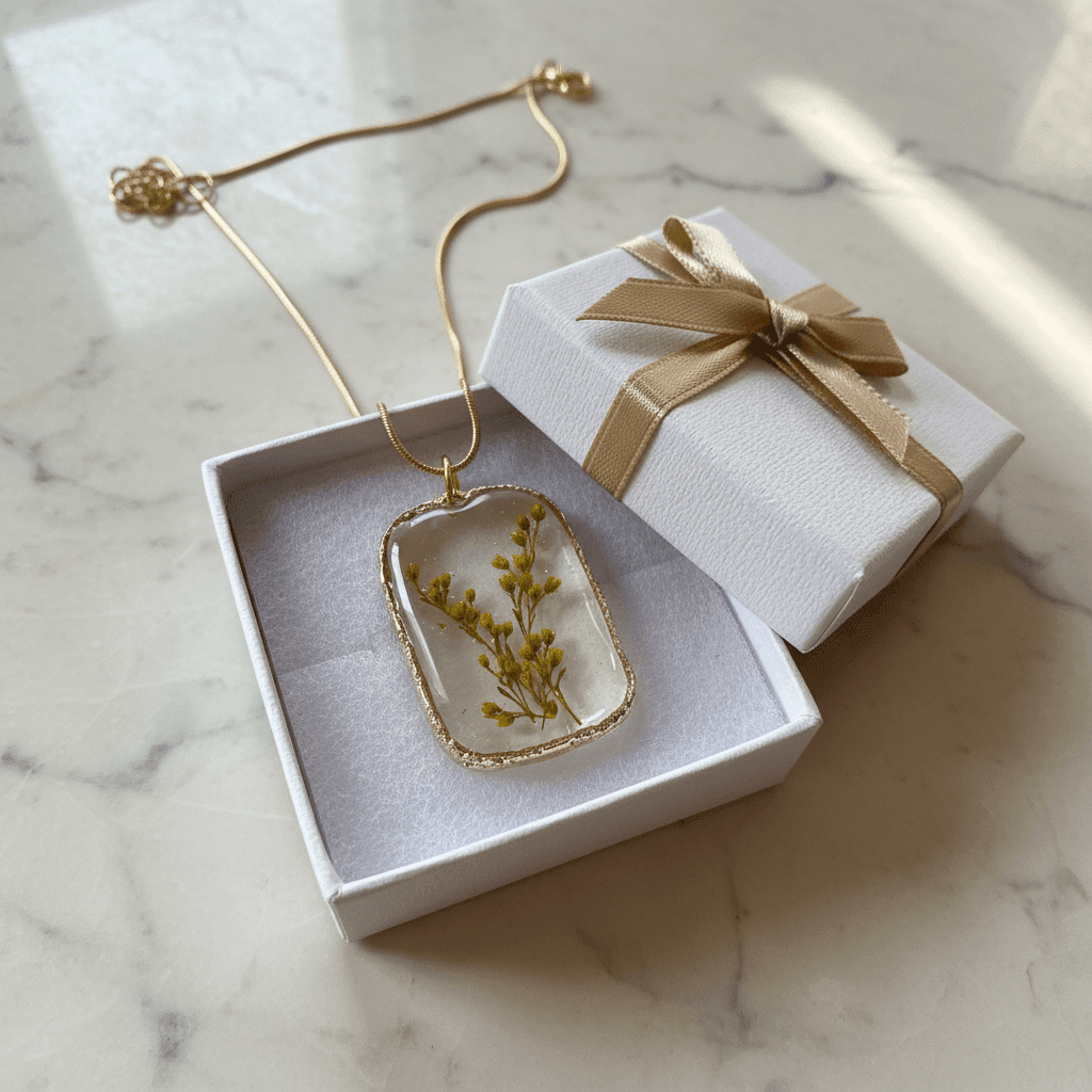 Pressed Botanical Resin Pendant Necklace – Handmade Nature Jewelry - The Glossy Gift Shop