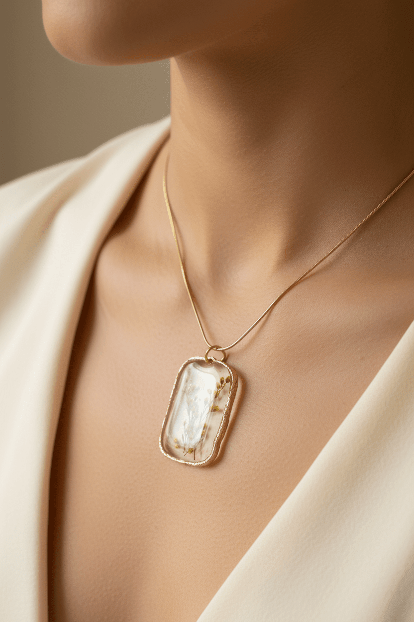 Pressed Botanical Resin Pendant Necklace – Handmade Nature Jewelry - The Glossy Gift Shop