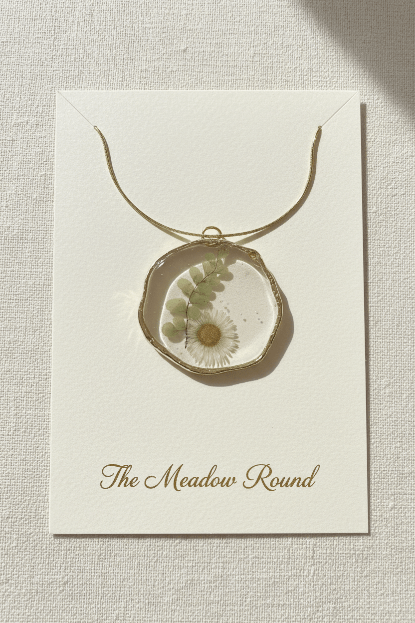 Pressed Botanical Resin Pendant Necklace – Handmade Nature Jewelry - The Glossy Gift Shop