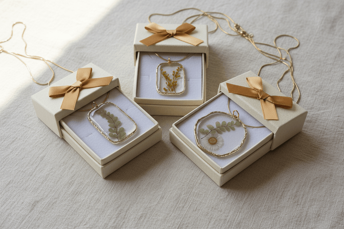 Pressed Botanical Resin Pendant Necklace – Handmade Nature Jewelry - The Glossy Gift Shop