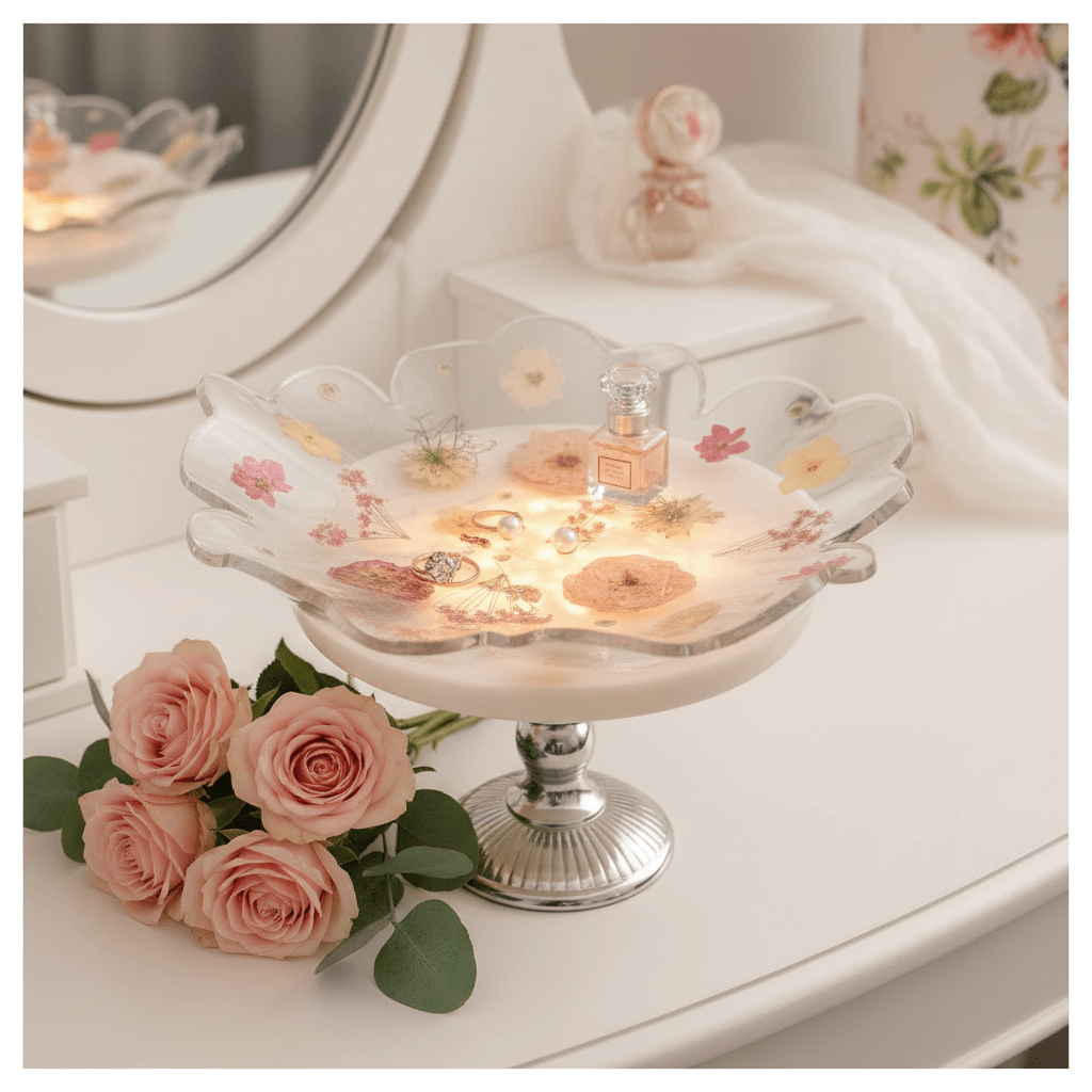 Pressed Flower Resin Bowl – Handmade Floral Decorative Centerpiece - The Glossy Gift Shop