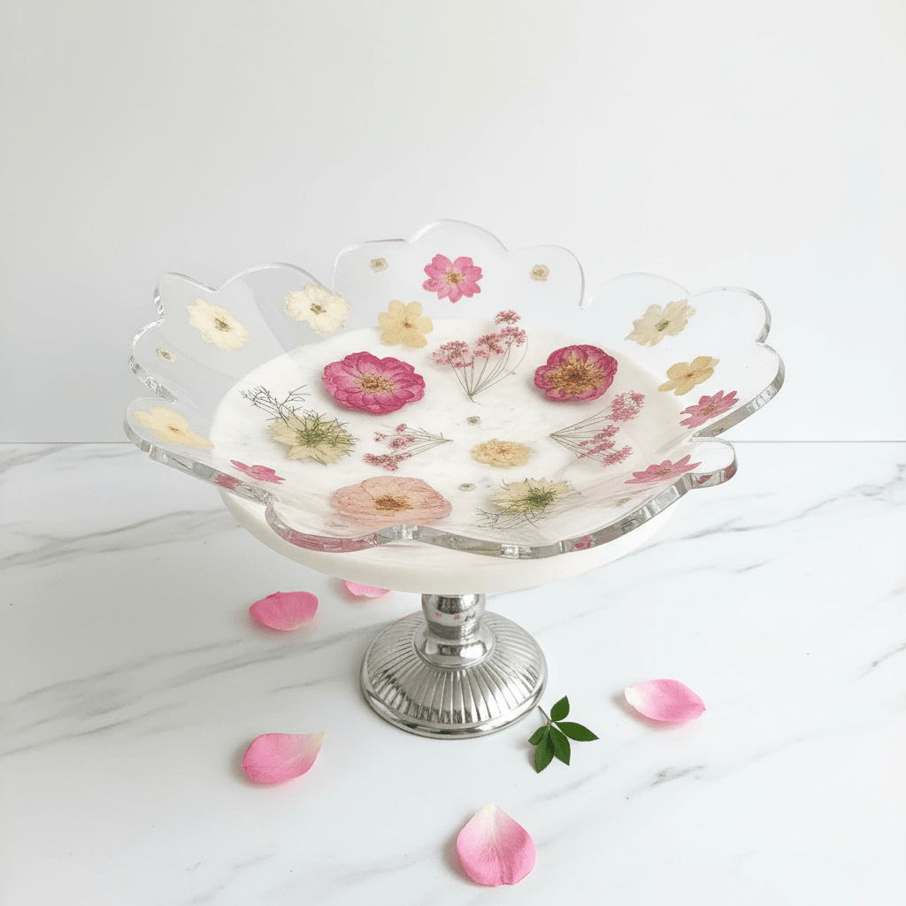 Pressed Flower Resin Bowl – Handmade Floral Decorative Centerpiece - The Glossy Gift Shop