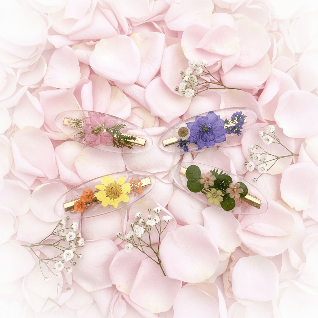 Pressed Flower Resin Hair Clips – Handmade Floral Barrettes - The Glossy Gift Shop