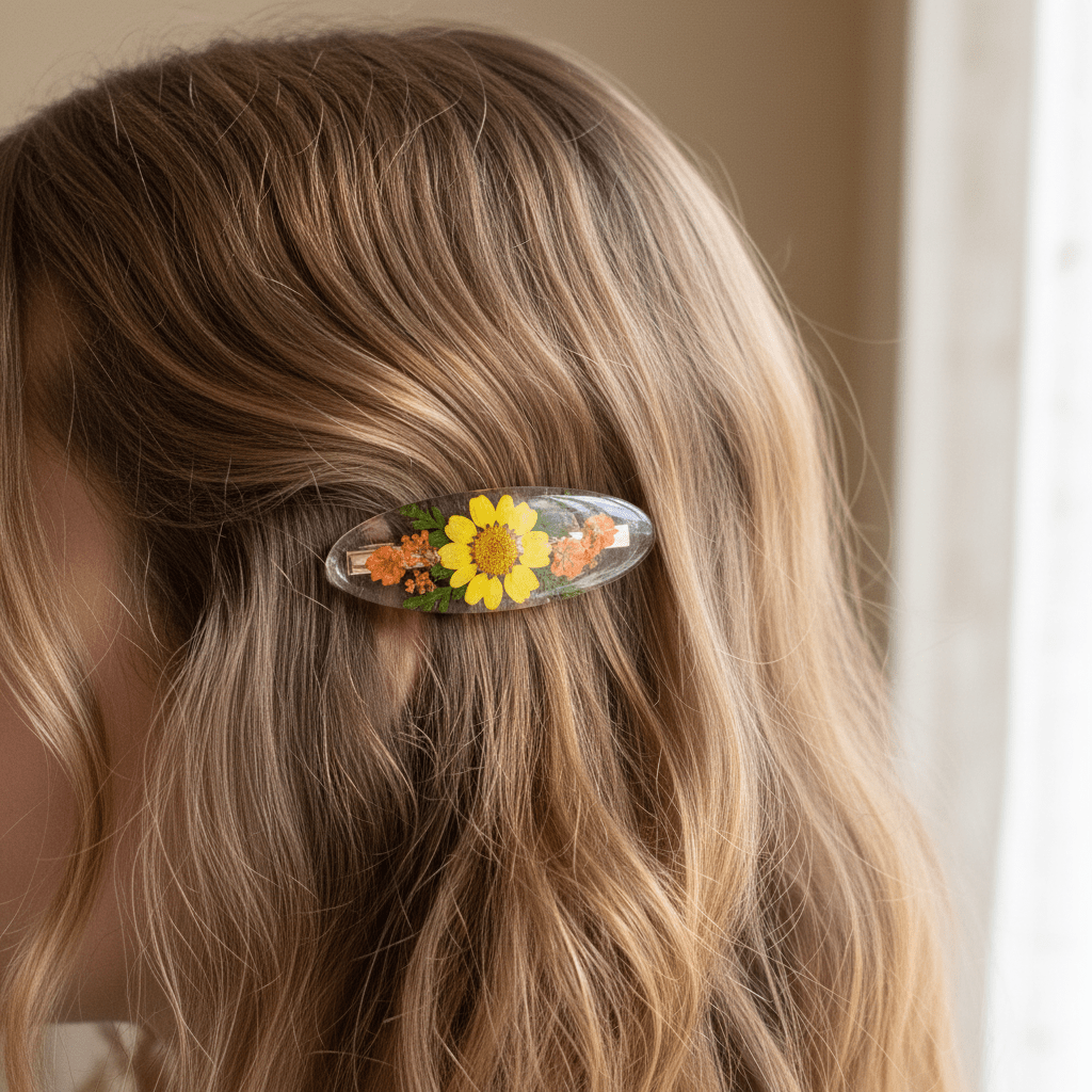 Pressed Flower Resin Hair Clips – Handmade Floral Barrettes - The Glossy Gift Shop