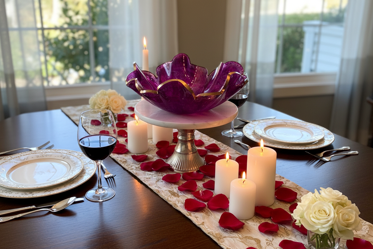 Pretty in Pink Bowl Romantic Dinner Centerpiece
