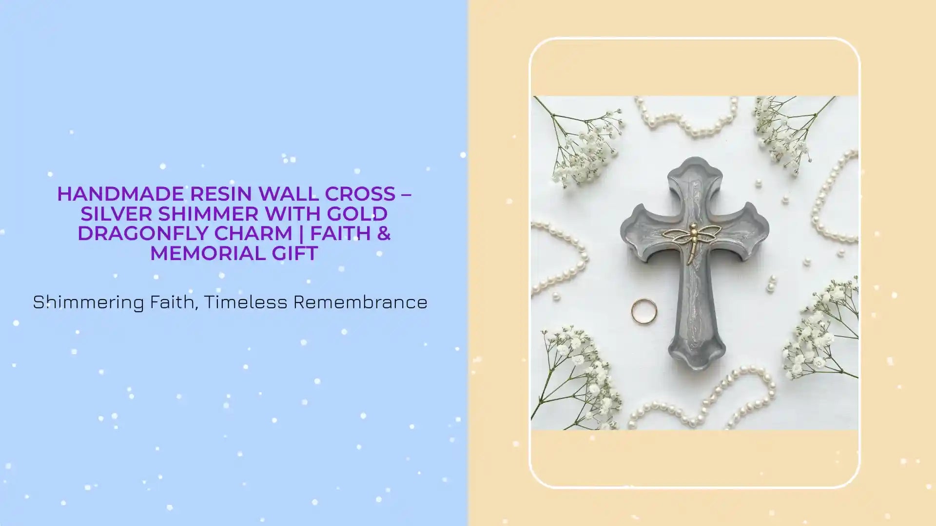 Handmade Resin Wall Cross &ndash; Silver Shimmer with Gold Dragonfly Charm | Faith &amp; Memorial Gift by@Outfy
