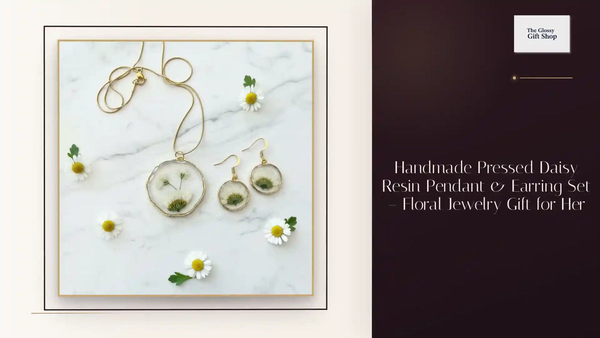 Handmade Pressed Daisy Resin Pendant &amp; Earring Set &ndash; Floral Jewelry Gift for Her by@Outfy