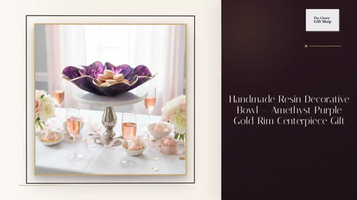 Handmade Resin Decorative Bowl &ndash; Amethyst Purple Gold Rim Centerpiece Gift by@Outfy