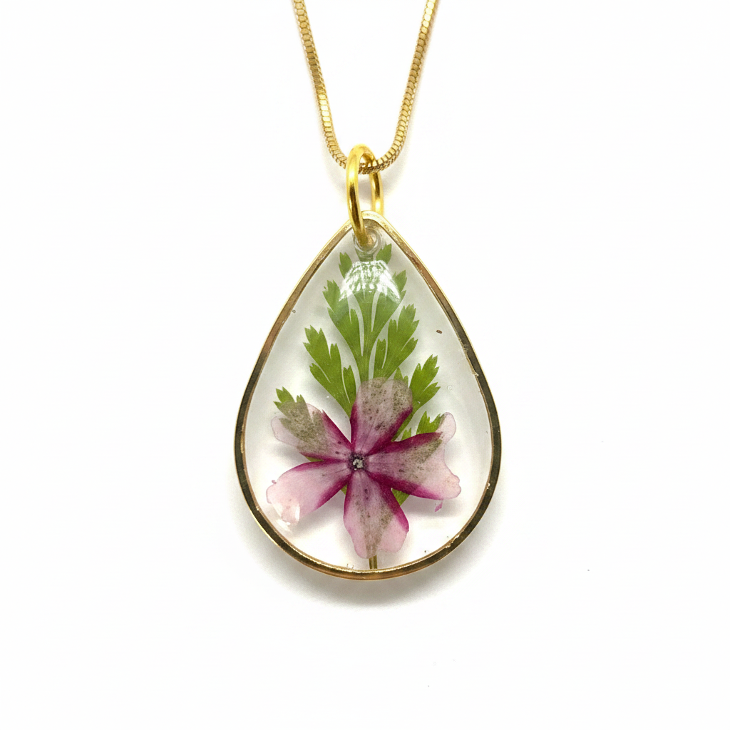 Purple Flower Teardrop Pendant - Macro