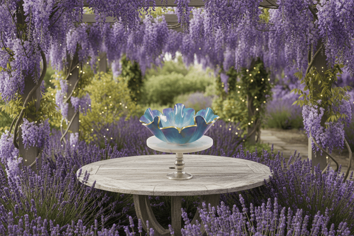 Purple, Green & Gold Resin Bowl – Handmade Decorative Centerpiece - The Glossy Gift Shop