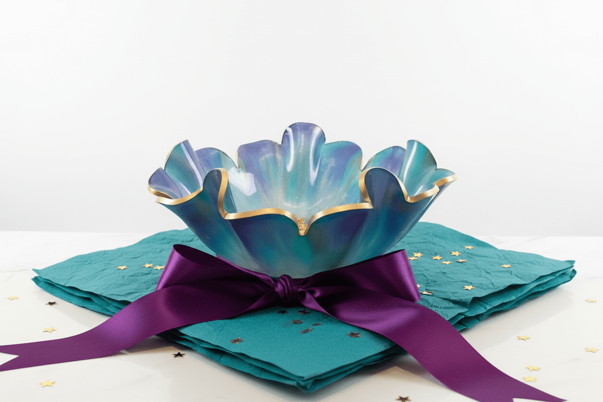 Purple, Green & Gold Resin Bowl – Handmade Decorative Centerpiece - The Glossy Gift Shop