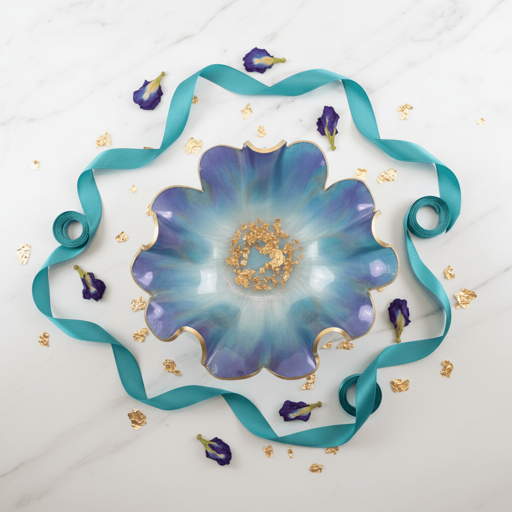 Purple, Green & Gold Resin Bowl – Handmade Decorative Centerpiece - The Glossy Gift Shop