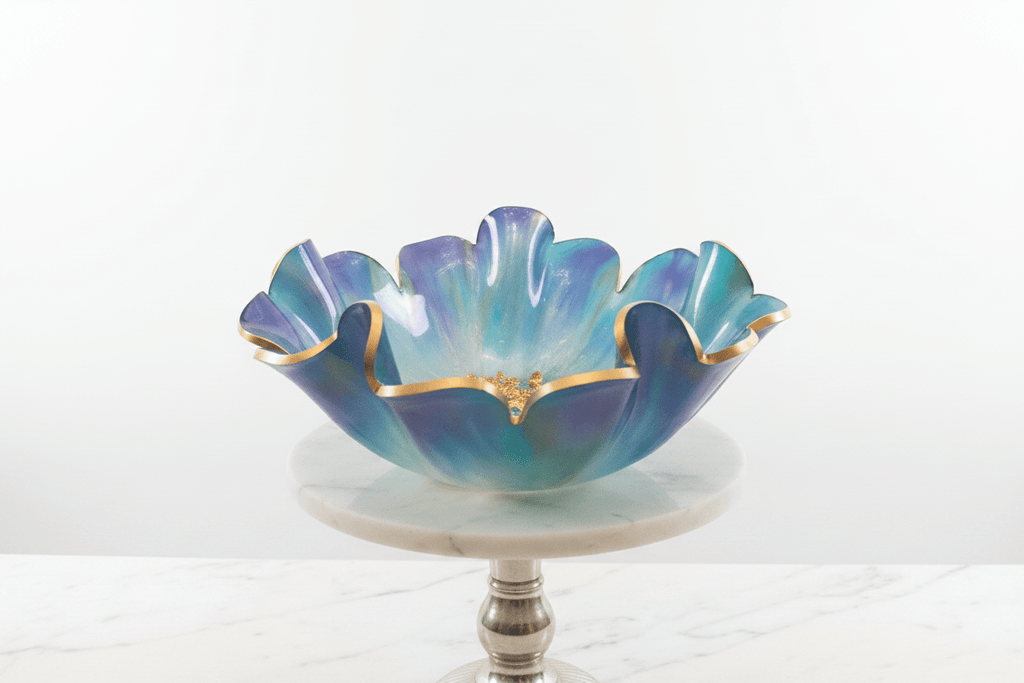 Purple, Green & Gold Resin Bowl – Handmade Decorative Centerpiece - The Glossy Gift Shop
