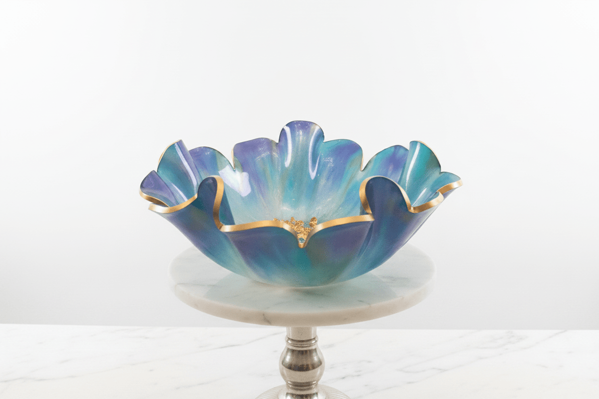 Purple, Green & Gold Resin Bowl – Handmade Decorative Centerpiece - The Glossy Gift Shop