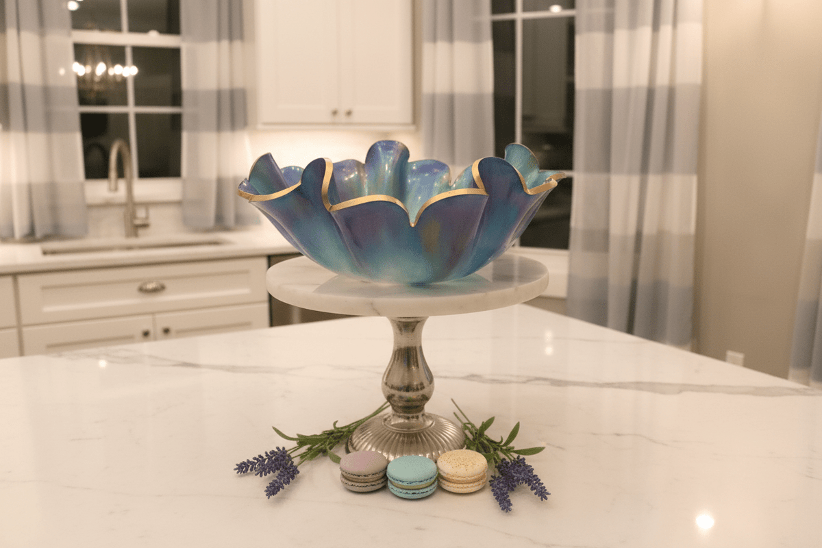 Purple, Green & Gold Resin Bowl – Handmade Decorative Centerpiece - The Glossy Gift Shop
