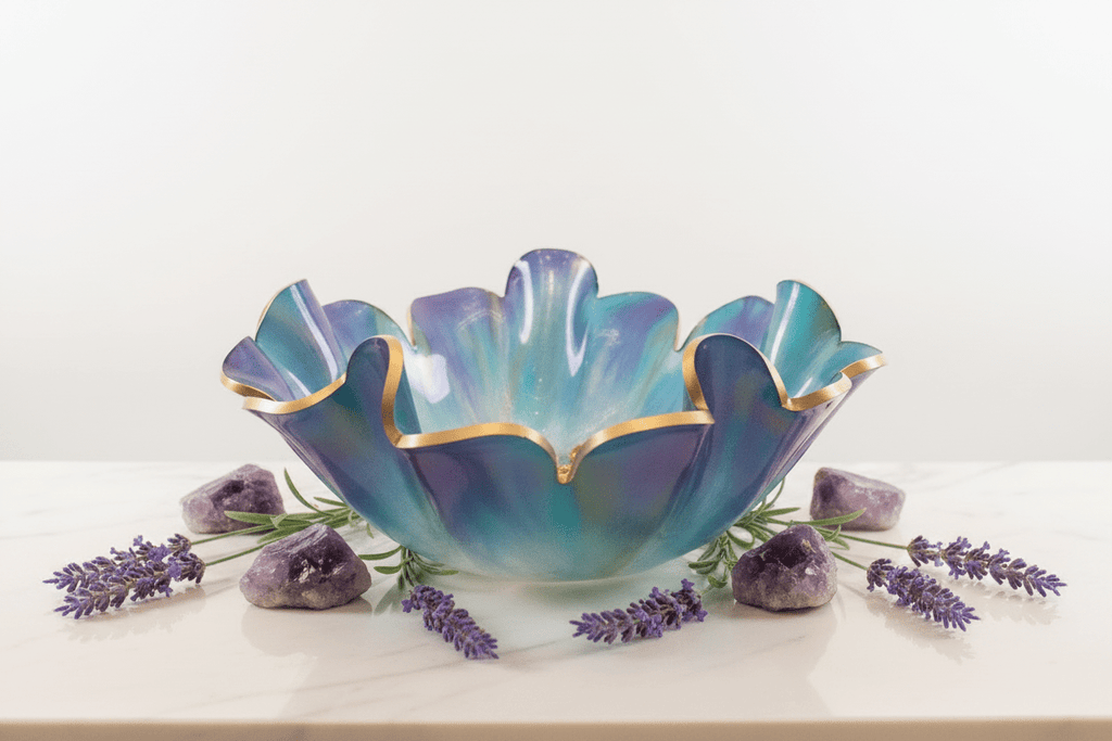 Purple, Green & Gold Resin Bowl – Handmade Decorative Centerpiece - The Glossy Gift Shop