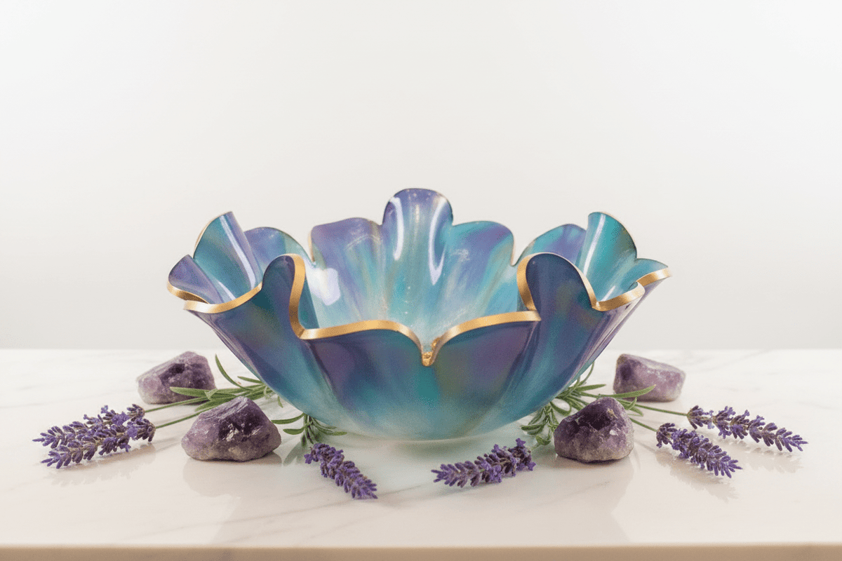 Purple, Green & Gold Resin Bowl – Handmade Decorative Centerpiece - The Glossy Gift Shop