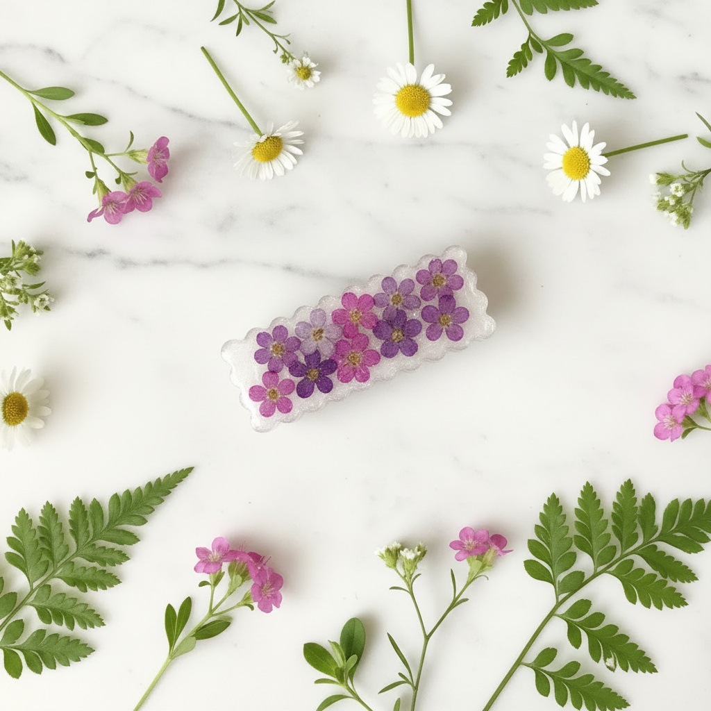 Purple Pressed Flower Hair Clip