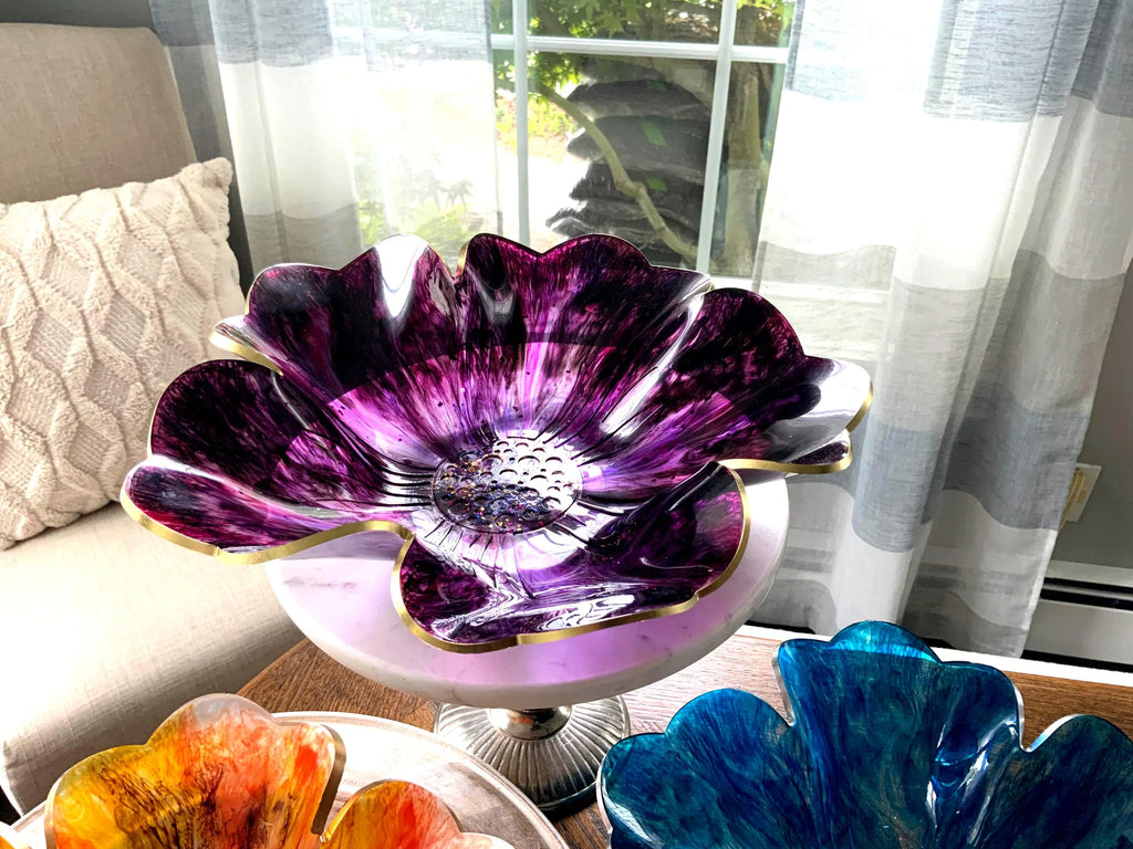 Amethyst Bowl: Gold Rim Decorative Centerpiece